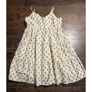 SIM & SAM Midi Dress Womens M Cream Cotton Linen Tiered Smocked Boho Cottage